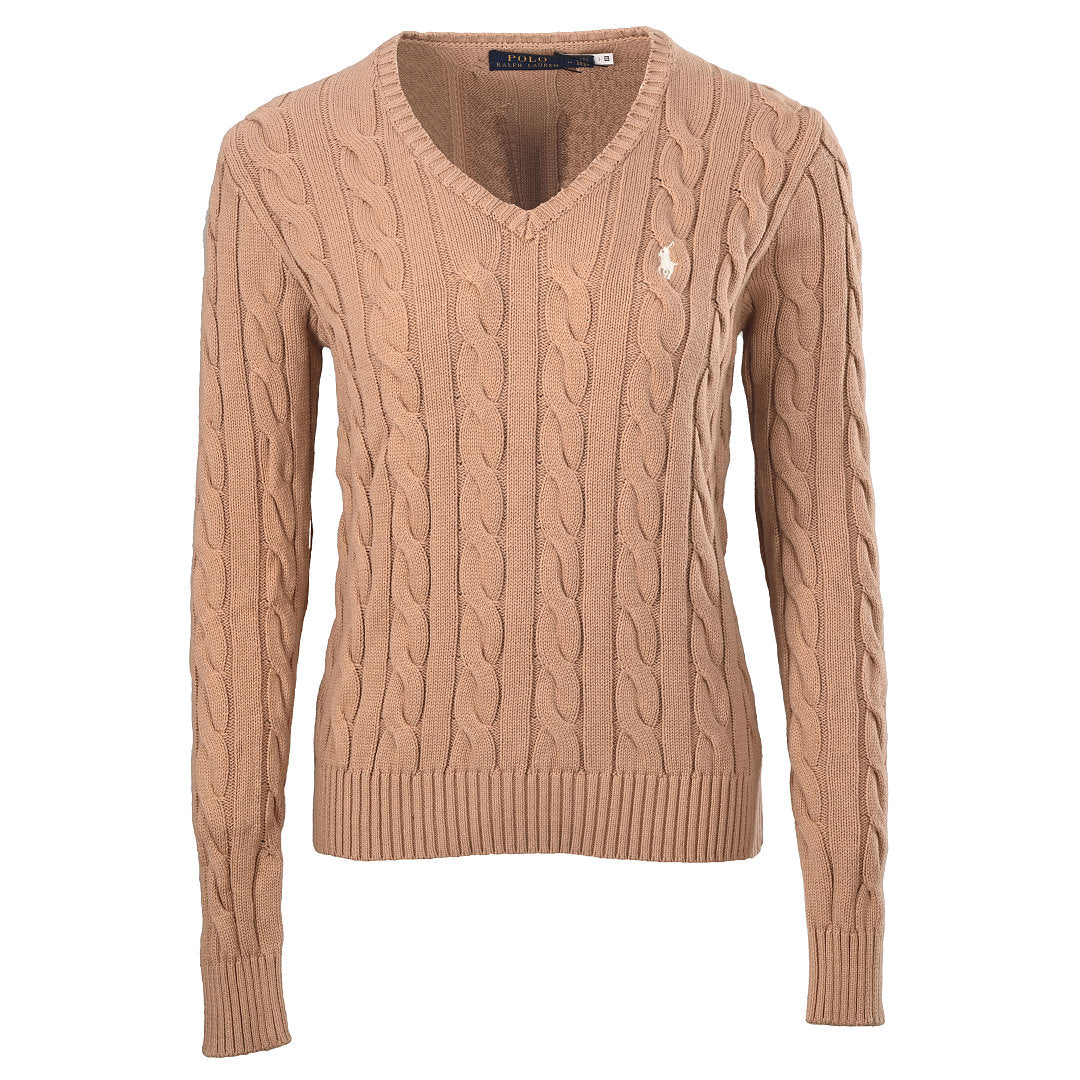 Ralph Lauren Cable-Knit V-Neck Sweater - Camel - view 1