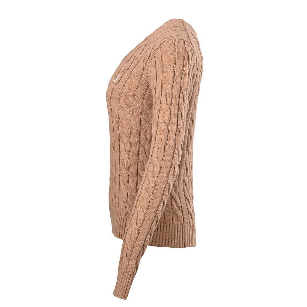 Ralph Lauren Cable-Knit V-Neck Sweater - Camel - view 2