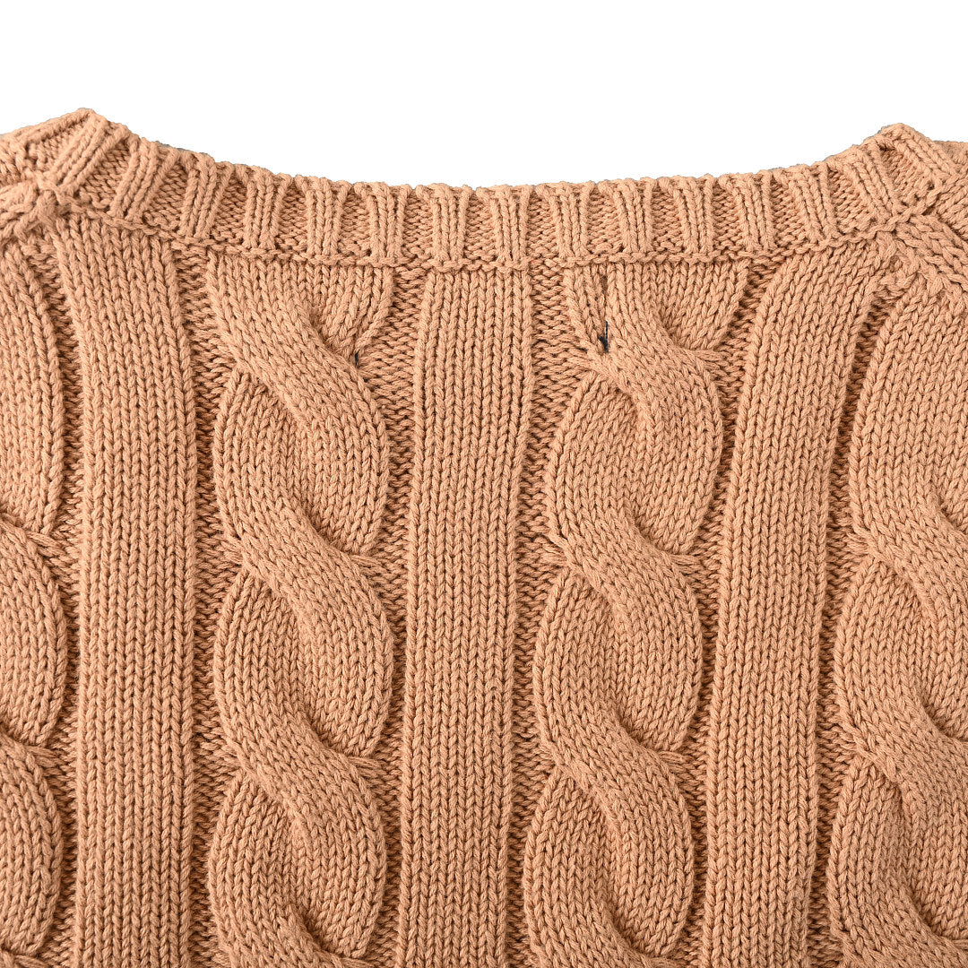 Ralph Lauren Cable-Knit V-Neck Sweater - Camel - view 6
