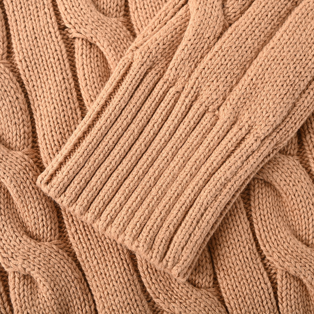 Ralph Lauren Cable-Knit V-Neck Sweater - Camel - view 7