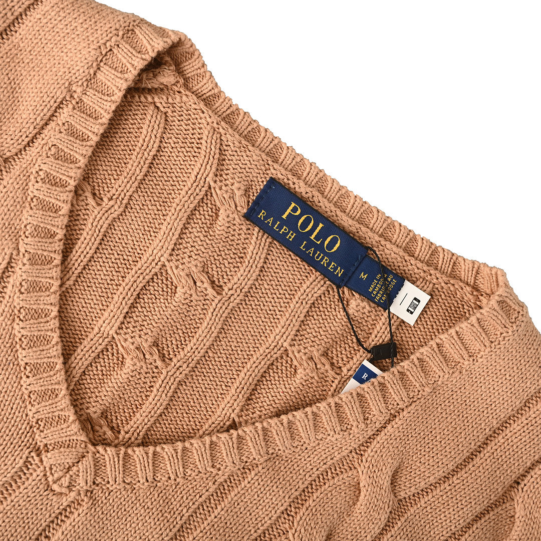 Ralph Lauren Cable-Knit V-Neck Sweater - Camel - view 9